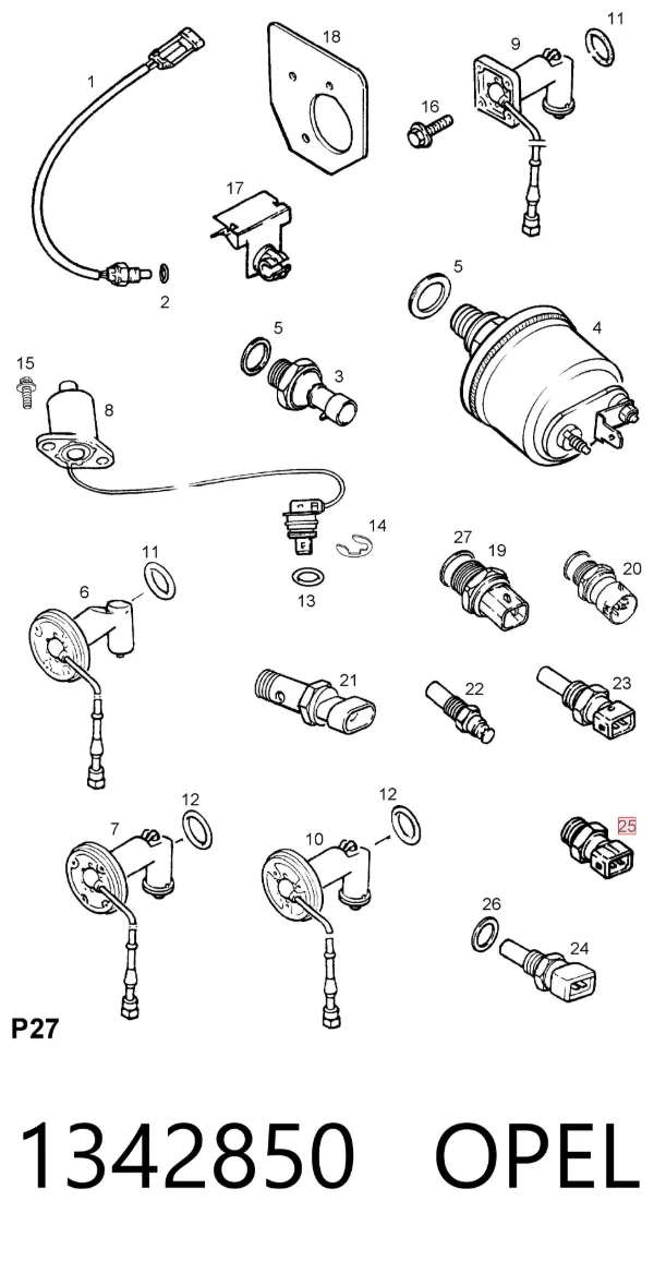 Czujnik temperatury płynu chłodzącego 1342850 Opel
