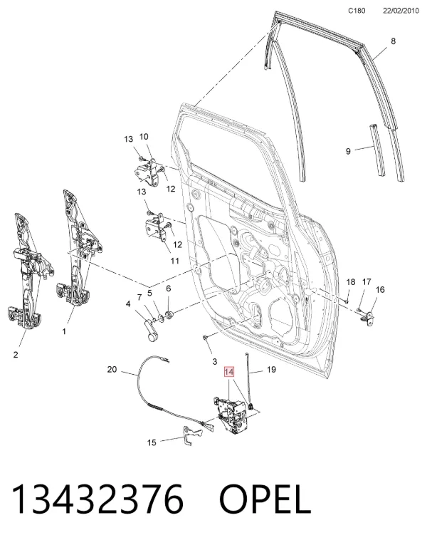 Zamek drzwi tylnych lewych 13432376 Opel