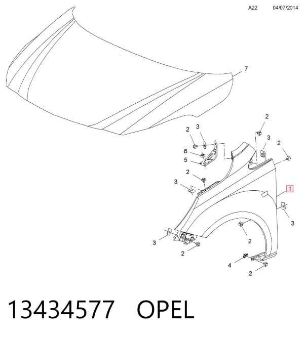 Błotnik przedni prawy 13434577 Opel