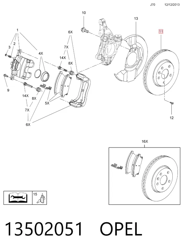 Tarcza hamulcowa przednia 13502051 Opel