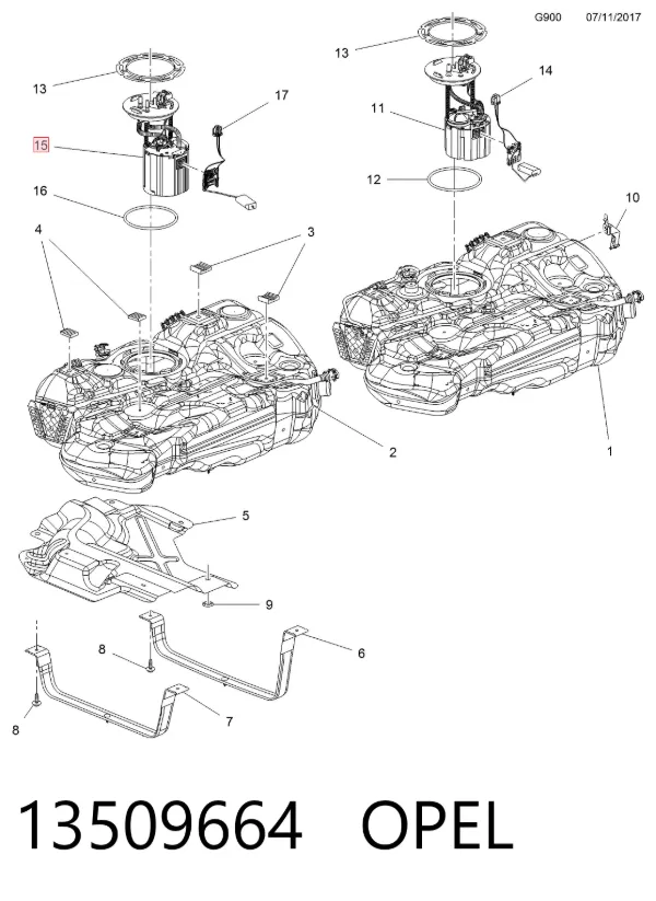Moduł pompy paliwowej z czujnikiem poziomu paliwa Opel Astra K