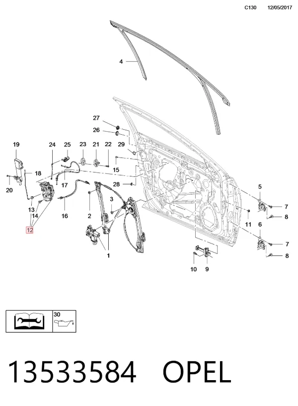 Zamek drzwi przednich lewych 13533584 Opel