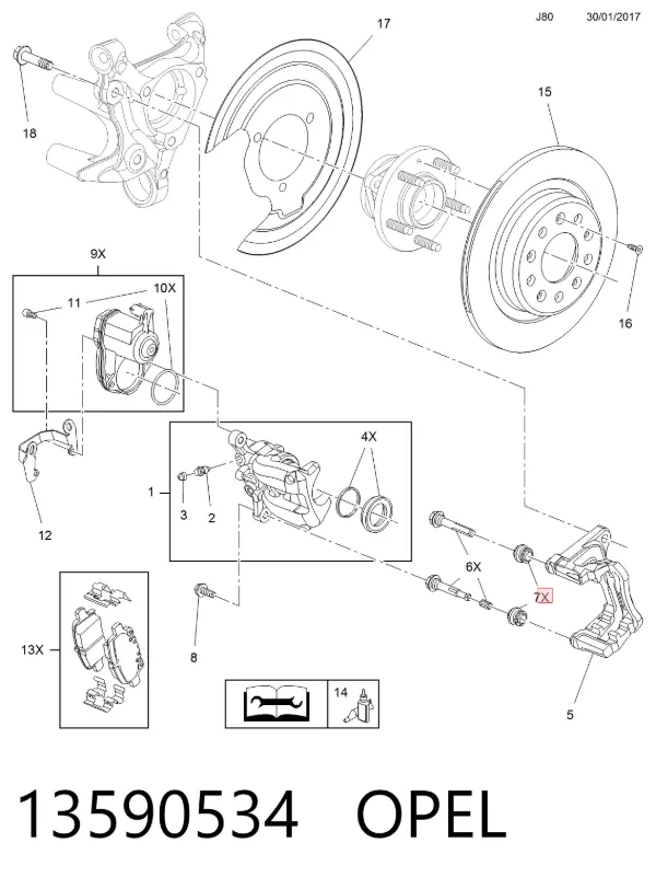 Zestaw naprawczy zacisku hamulcowego przedniego 13590534 Opel