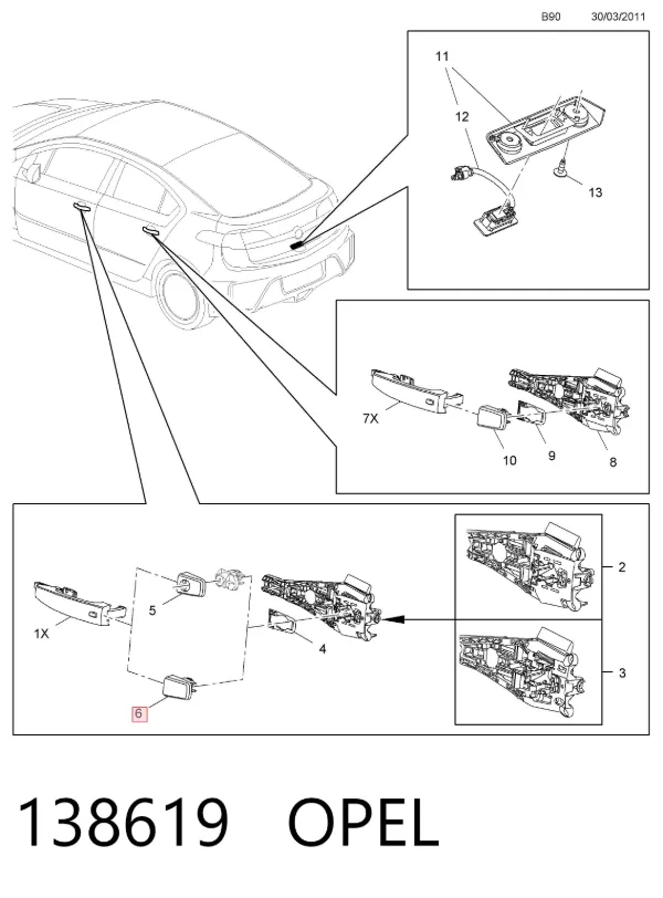 Klamka drzwi tylnych zewnętrzna 138619 Opel