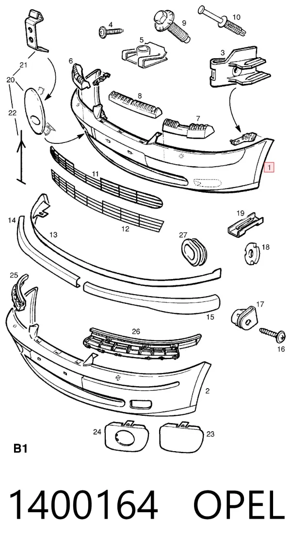 Zderzak przedni 1400164 Opel
