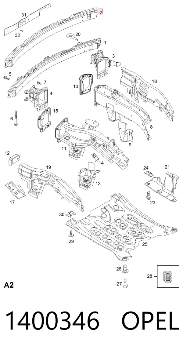 Wzmocnienie zderzaka przedniego 1400346 Opel