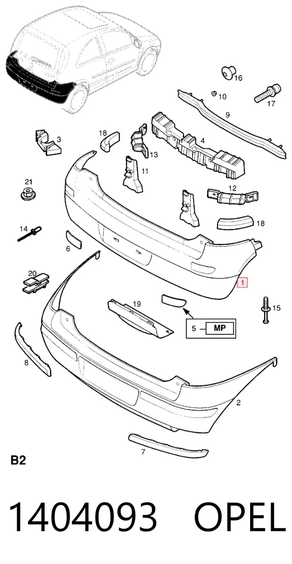 Zderzak tylny 1404093 Opel