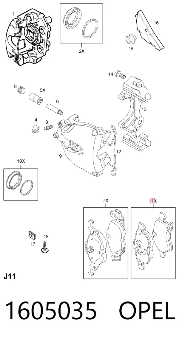 Klocki hamulcowe przednie tarczowe 1605035 Opel