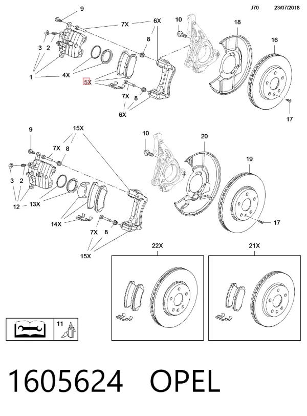 Klocki hamulcowe przednie tarczowe 1605624 Opel