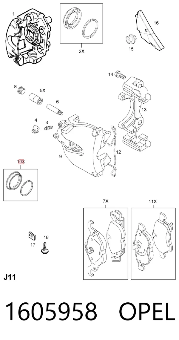 Zestaw naprawczy zacisku hamulcowego przedniego 1605958 Opel