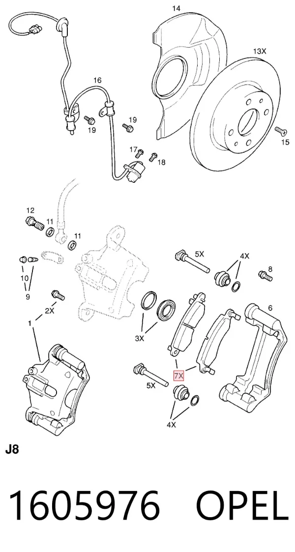 Klocki hamulcowe przednie tarczowe 1605976 Opel