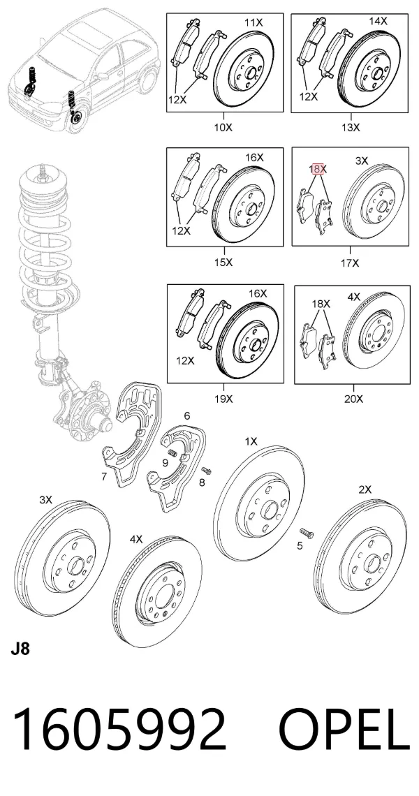 Klocki hamulcowe przednie tarczowe 1605992 Opel