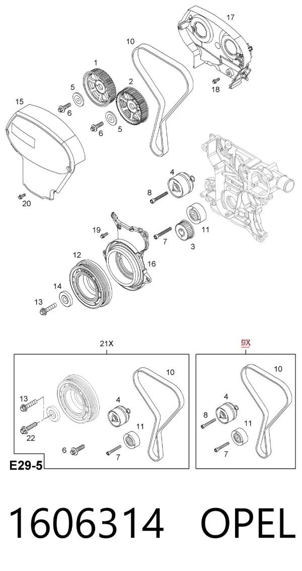Pasek rozrządu, zestaw 1606314 Opel