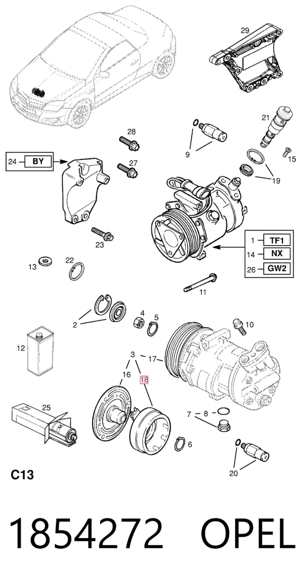 Sprzęgło sprężarki klimatyzacji 1854272 Opel