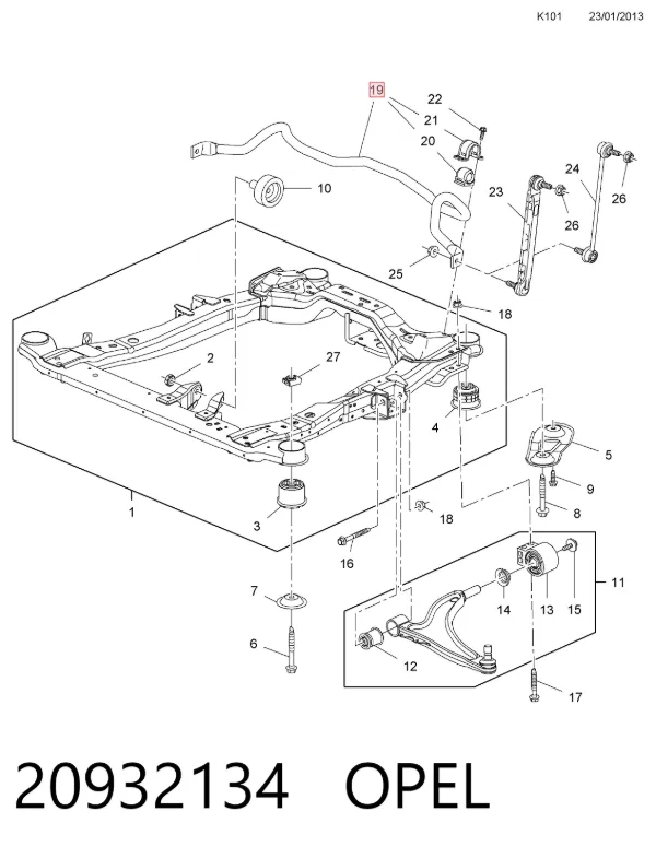 Stabilizator przedni 20932134 Opel