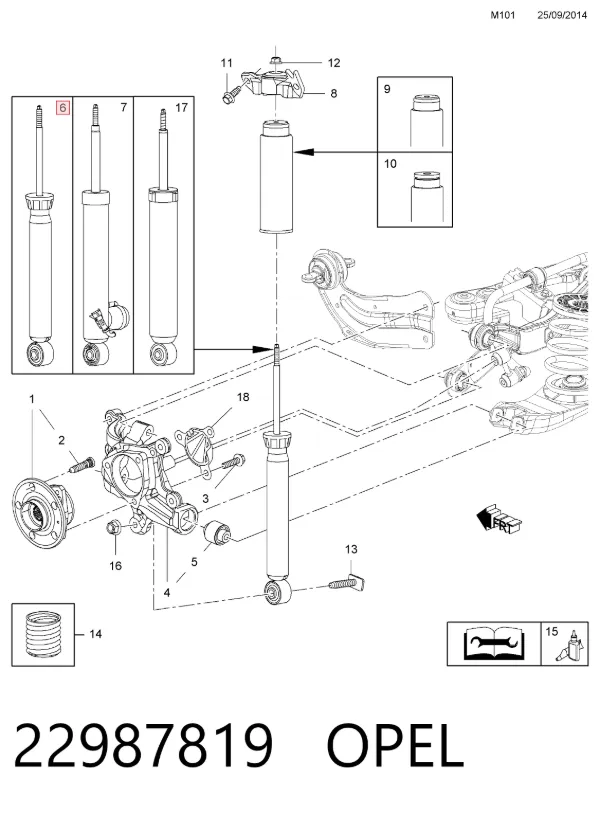 Amortyzator tylny lewy 22987819 Opel