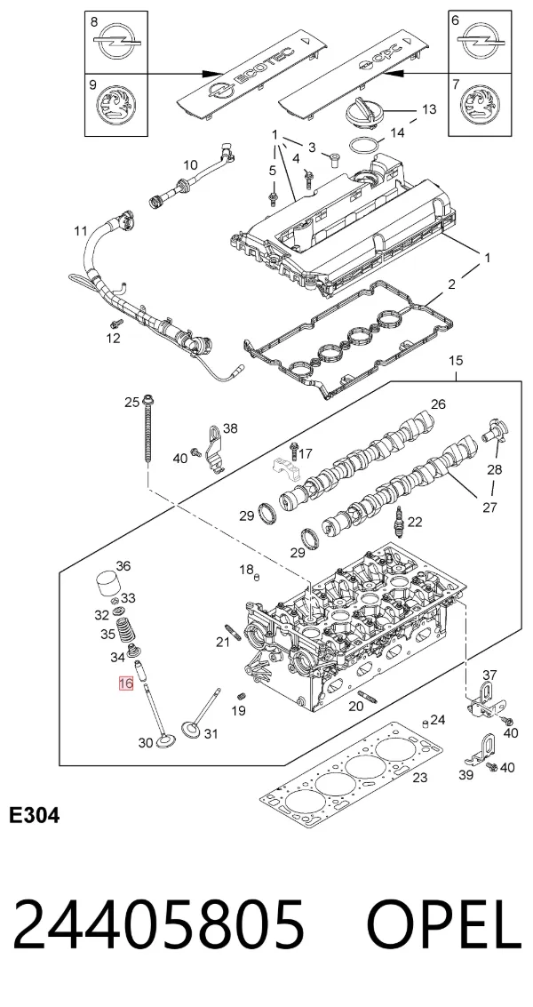 Prowadnica zaworu 24405805 Opel
