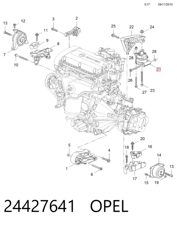 Poduszka (podpora) silnika tylna 24427641 Opel