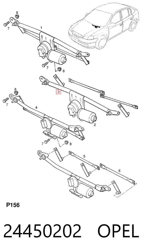 Mechanizm wycieraczek 24450202 Opel