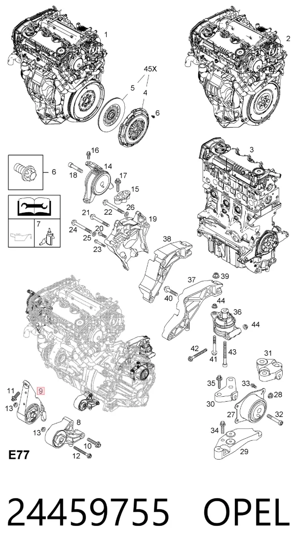 Poduszka (podpora) silnika przednia 24459755 Opel