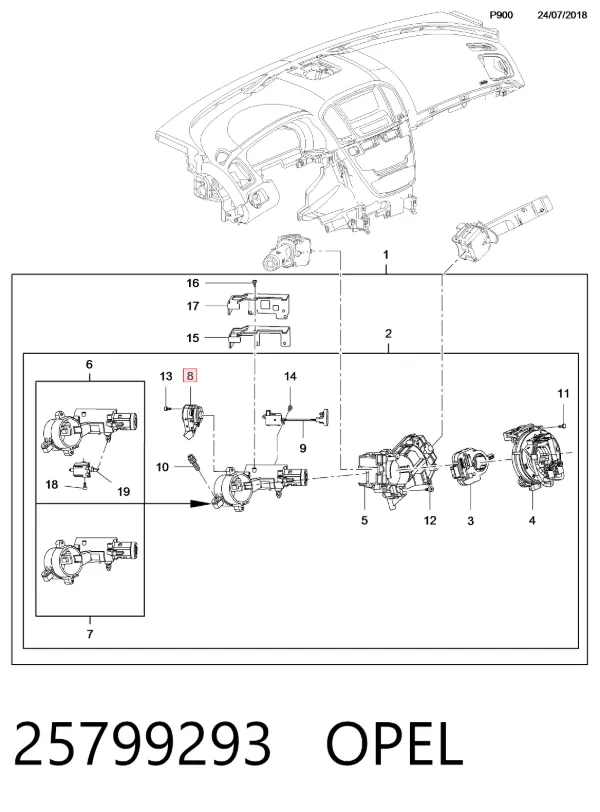 Kostka stacyjki zapłonowej 25799293 Opel