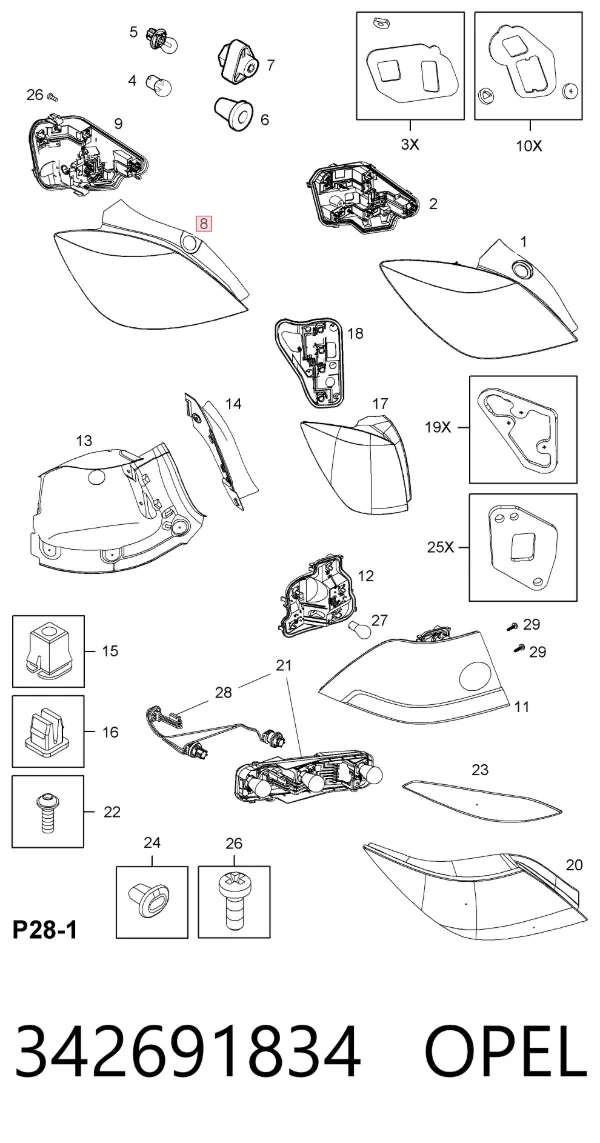 Lampa zespolona tylna lewa 342691834 Opel