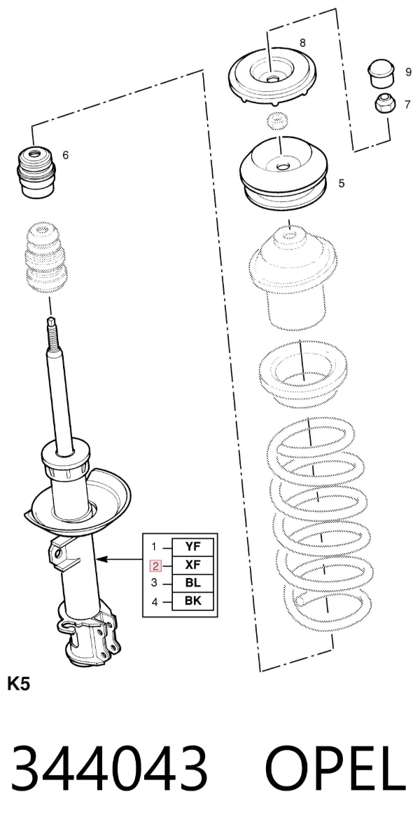 Amortyzator przedni lewy 344043 Opel