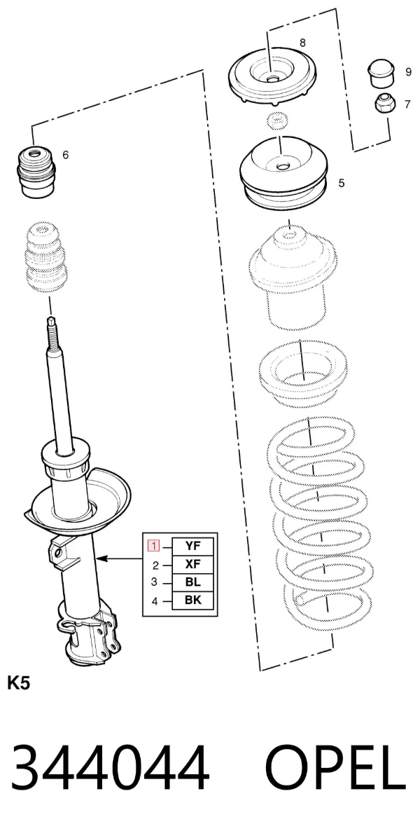 Amortyzator przedni prawy 344044 Opel
