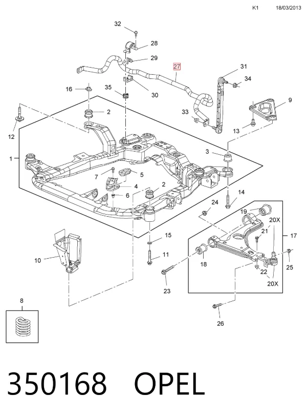 Stabilizator przedni 350168 Opel