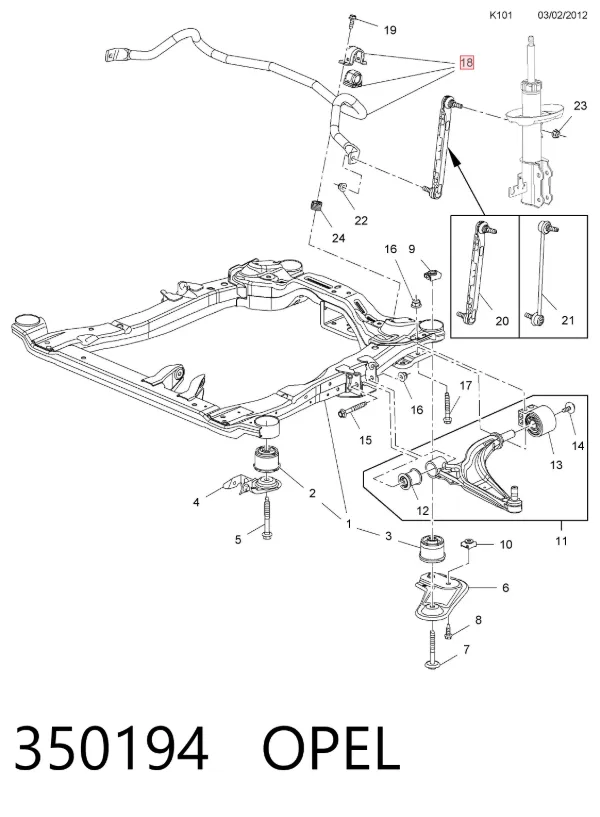Stabilizator przedni 350194 Opel