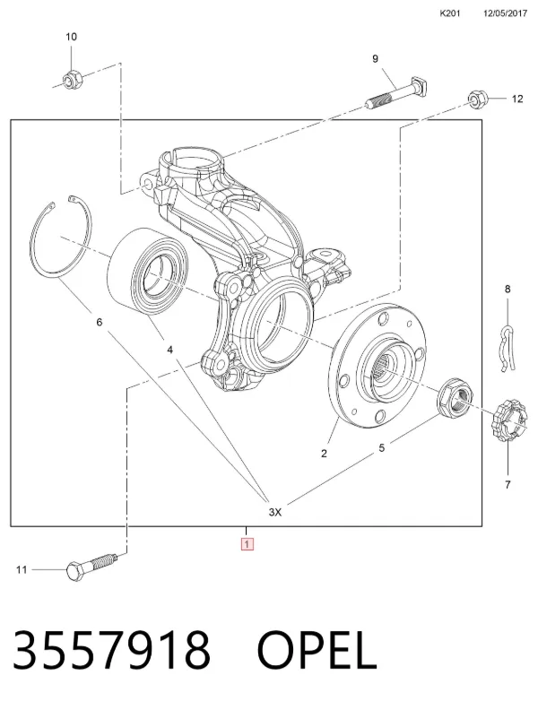 Czop (zwrotnica) przedni lewy 3557918 Opel
