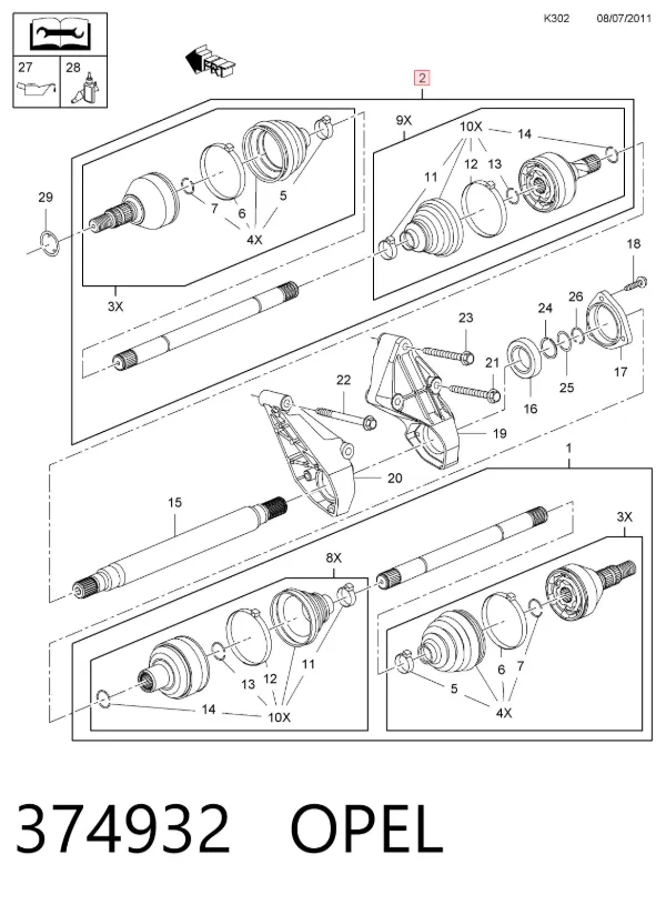 Półoś napędowa przednia lewa 374932 Opel