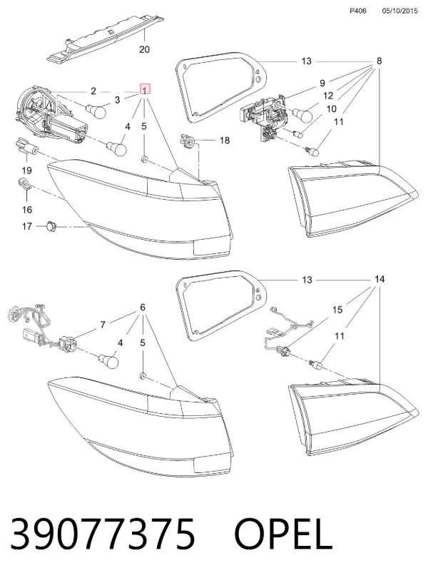 Lampa zespolona tylna prawa zewnętrzna 39077375 Opel