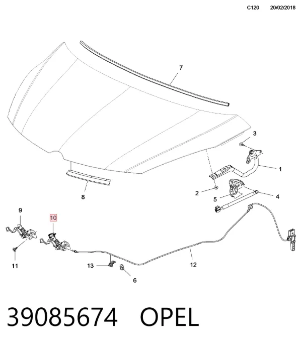 Zamek maski 39085674 Opel