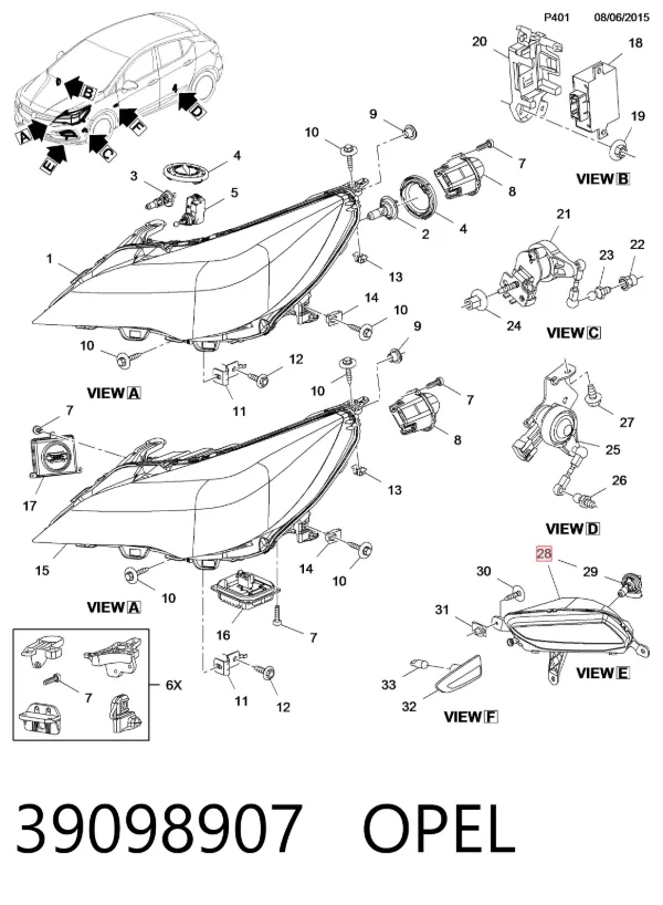 Lampa przeciwmgielna lewa 39098907 Opel