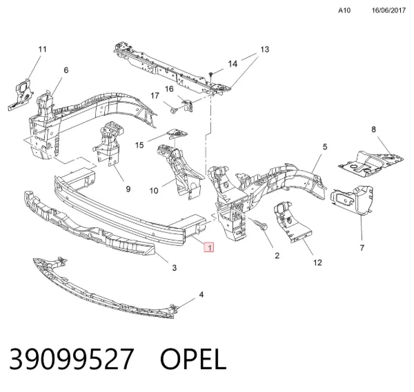 Wzmocnienie zderzaka przedniego 39099527 Opel