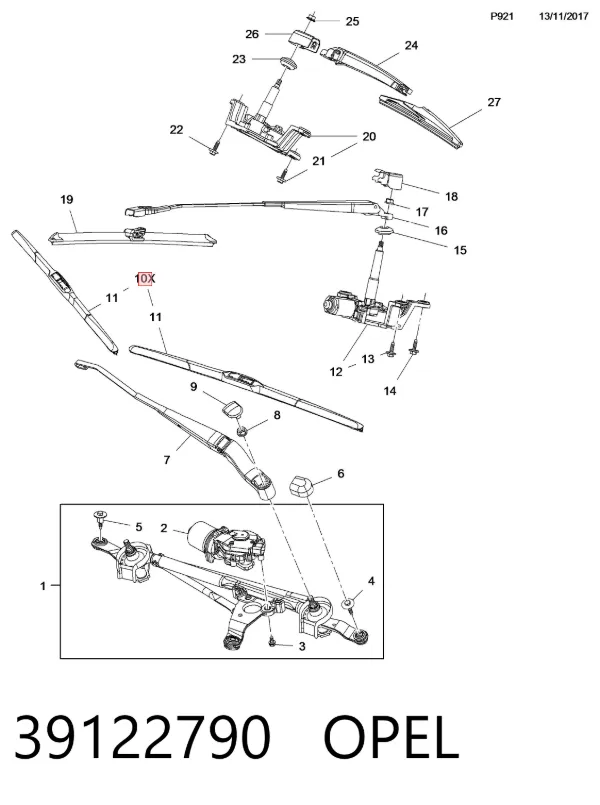Pióro wycieraczki szyby przedniej, zestaw (2 szt.) 39122790 Opel