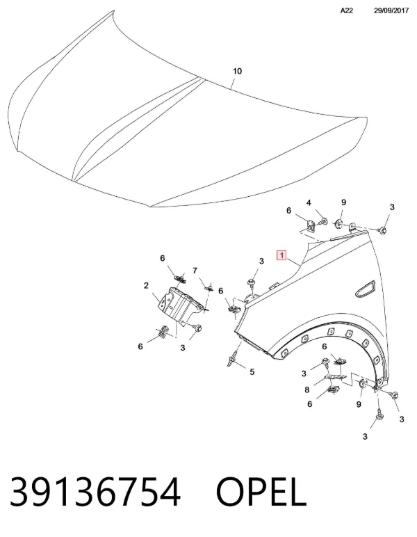 Błotnik przedni prawy 39136754 Opel