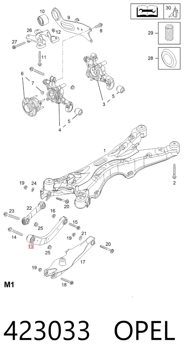 Wahacz zawieszenia tylnego górny lewy/prawy 423033 Opel