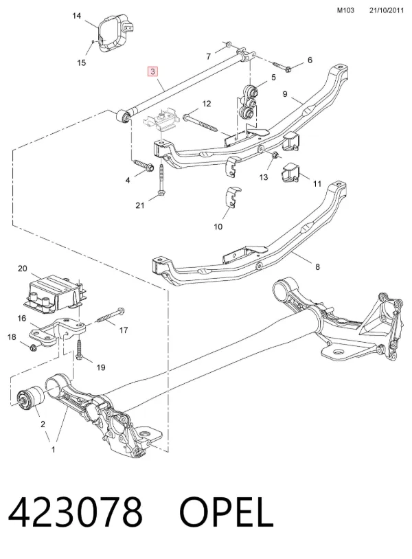 Drążek poprzeczny zawieszenia tylnego 423078 Opel