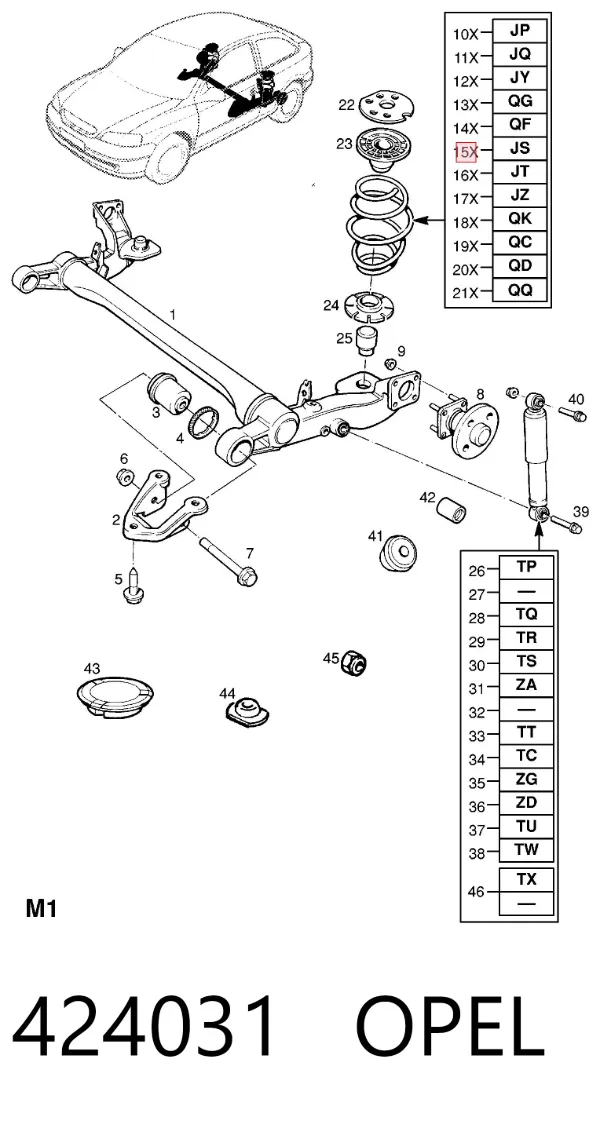 Sprężyna tylna 424031 Opel