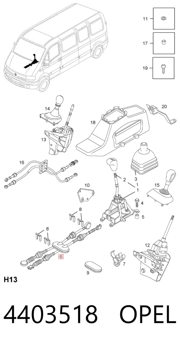 Linka dźwigni zmiany biegów podwójna 4403518 Opel