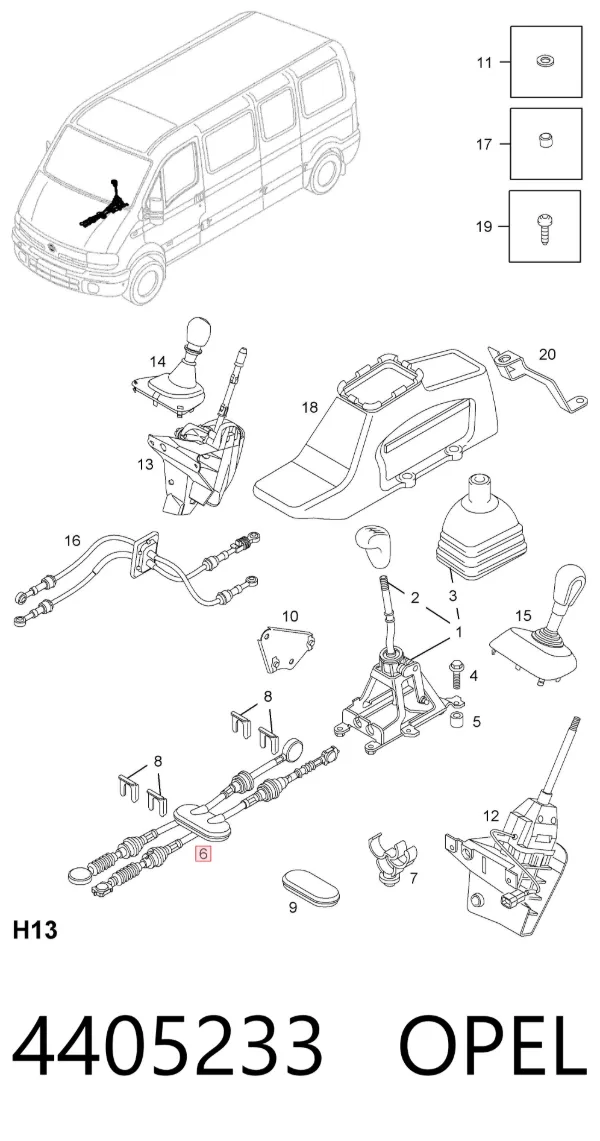 Linka dźwigni zmiany biegów podwójna 4405233 Opel