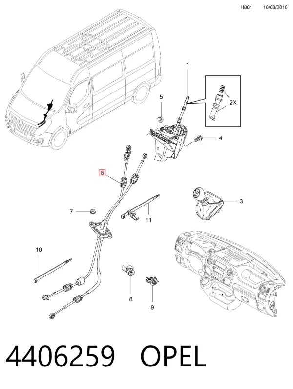 Linka dźwigni zmiany biegów podwójna 4406259 Opel