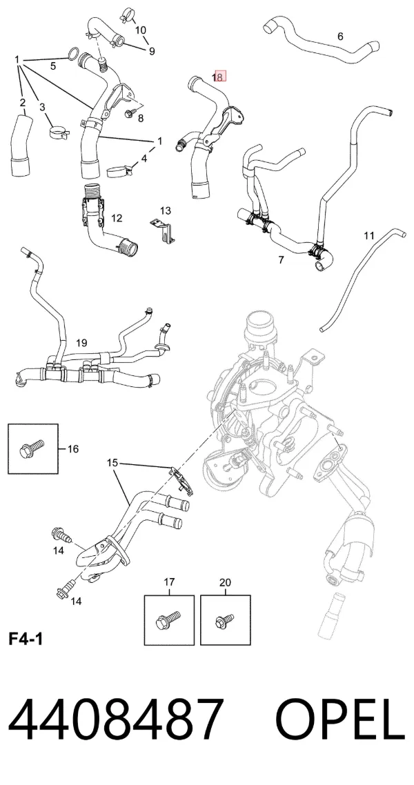 Przewód (króciec) układu chłodzenia 4408487 Opel