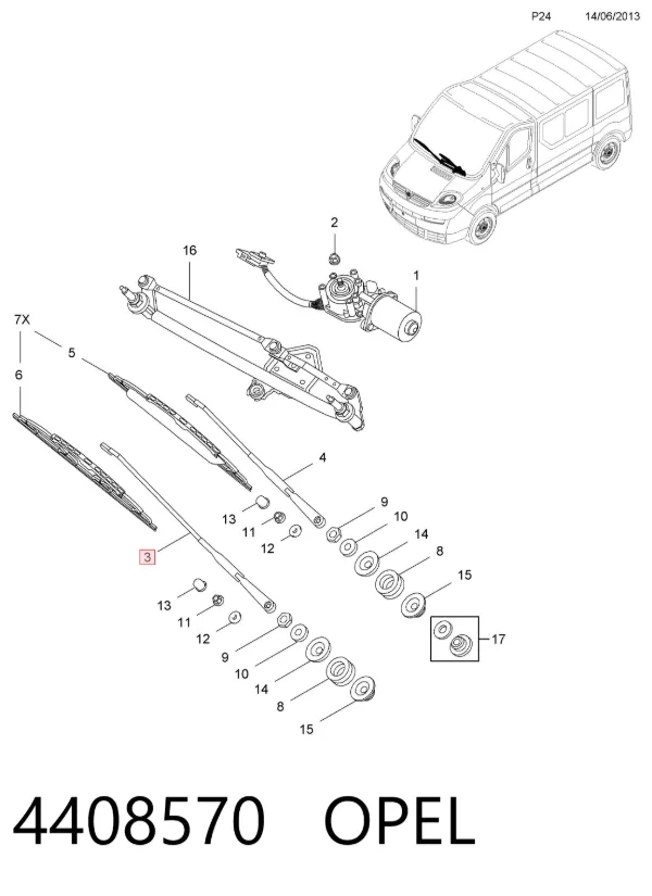 Ramię wycieraczki szyby przedniej 4408570 Opel