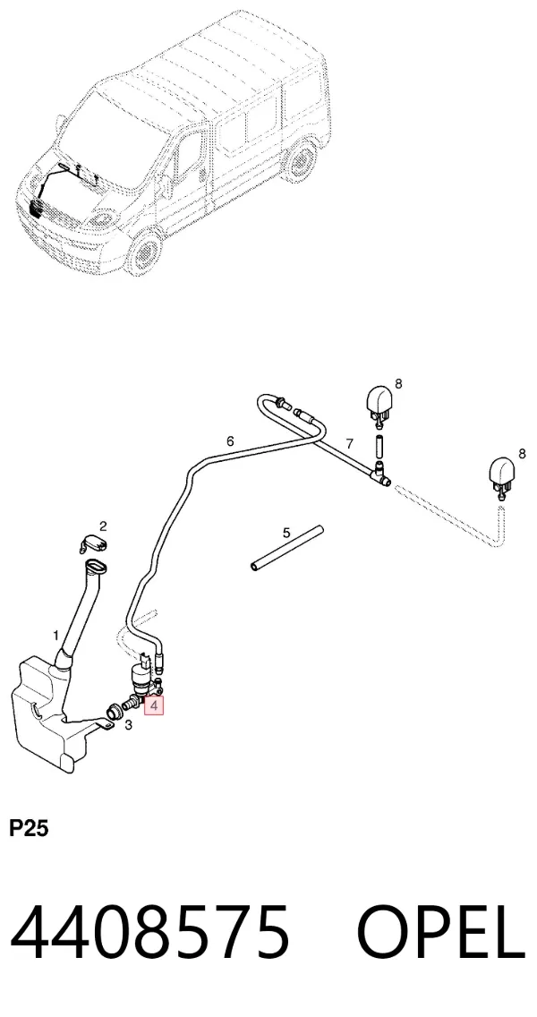 Pompka spryskiwacza szyby przedniej 4408575 Opel