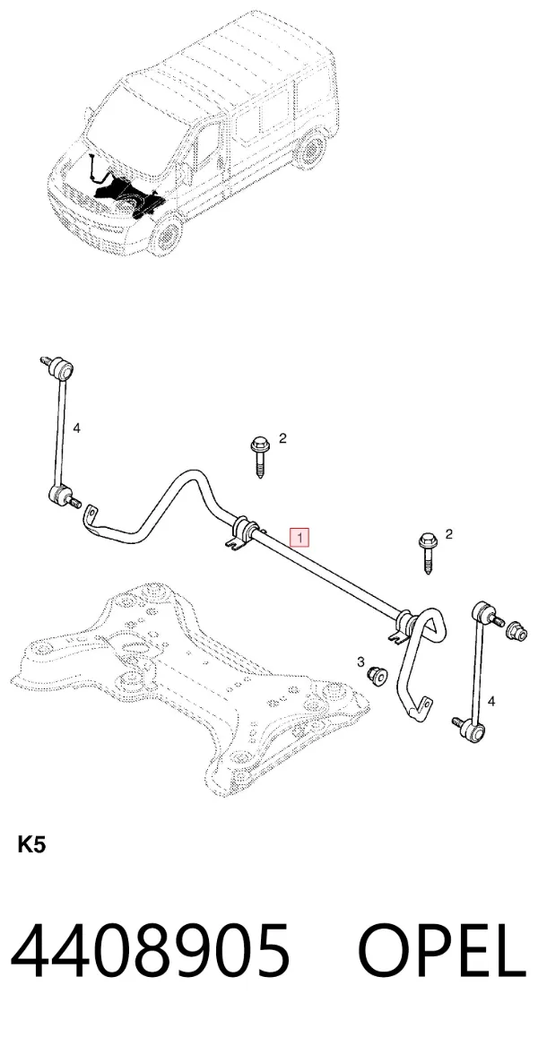 Tuleja stabilizatora przedniego 4408905 Opel