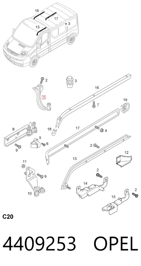 Rolka drzwi bocznych (przesuwnych) prawa górna 4409253 Opel
