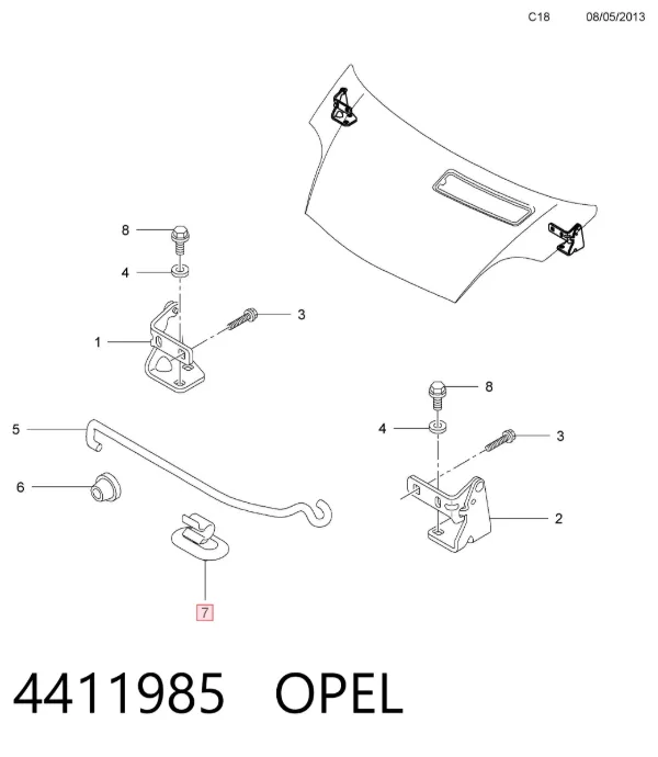 Spinka podpory maski 4411985 Opel